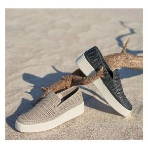 VINCE Stafford Woven Leather Platform Slip On Sneakers Gray Women's Size 11M